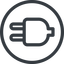 Line, down, normal, circle, electricity, plug, charge, charger, electric, electrics, electrical icon