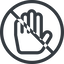Line, up, normal, solid, circle, prohibited, hand, stop, fingers icon
