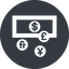 Normal, solid, circle, dot, dollar, currency, pictogram, dot-50, pound, yen, exchange, dot-currency icon