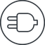 Thin, line, down, circle, electricity, plug, charge, charger, electric, plug-thin, electrics, electrical icon
