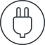 Thin, line, left, circle, electricity, plug, charge, charger, electric, plug-thin, electrics, electrical icon