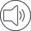 Thin, line, up, circle, speaker, volume, mute, unmute, music, sound, loudspeaker, volume-2-thin icon