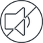 Thin, line, down, circle, horizontal, mirror, prohibited, speaker, volume, mute, unmute, music, sound, loudspeaker, volume-1-thin icon