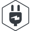 Thin, line, left, hexagon, horizontal, mirror, electricity, plug, charge, charger, electric, electrics, electrical, plug-alt icon