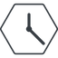 Thin, line, up, hexagon, horizontal, mirror, clock, time, meeting, hour, minute, hours, minutes icon