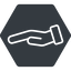 Thin, down, solid, hexagon, healthcare, help, care, gift, hand, giving, giving-hand, love, give, giving-hand-thin icon