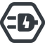 Line, down, wide, hexagon, electricity, plug, charge, charger, electric, electrics, electrical, plug-alt icon
