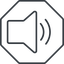 Thin, line, up, octagon, speaker, volume, mute, unmute, music, sound, loudspeaker, volume-2-thin icon