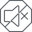 Thin, line, down, octagon, horizontal, mirror, prohibited, speaker, volume, mute, unmute, music, sound, loudspeaker, mute-thin icon