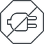 Thin, line, down, octagon, horizontal, mirror, prohibited, electricity, plug, charge, charger, electric, plug-thin, electrics, electrical icon