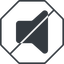 Thin, line, down, octagon, horizontal, mirror, prohibited, speaker, volume, mute, unmute, music, sound, loudspeaker, speaker-solid icon