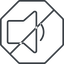 Thin, line, down, octagon, horizontal, mirror, prohibited, speaker, volume, mute, unmute, music, sound, loudspeaker, volume-1-thin icon