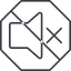 Thin, line, up, octagon, prohibited, speaker, volume, mute, unmute, music, sound, loudspeaker, mute-thin icon