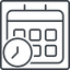 Thin, line, square, date, schedule, event, timetable, calendar, clock, time, meeting, hour, minute, hours, minutes, deadline, calendar-clock, calendar-clock-thin icon