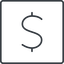 Thin, line, square, symbol, money, donate, donation, coin, dollar, currency, us, usa, dollar-thin icon