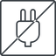 Thin, line, left, square, prohibited, electricity, plug, charge, charger, electric, plug-thin, electrics, electrical icon