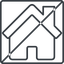 Thin, line, square, horizontal, mirror, home, house, chimney, prohibited, house-thin icon