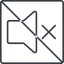 Thin, line, up, square, prohibited, speaker, volume, mute, unmute, music, sound, loudspeaker, volume-mute-thin, silence, silent icon