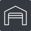 Thin, solid, square, car, storage, repository, amazon, parking, distribution, warehouse, hangar, logistics, inventory, depot, storehouse, stockroom, warehouse-open-thin, garage, carport icon