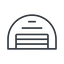 Thin, line, space, plane, airplane, helicopter, warehouse, hangar, aircraft, aviation, military, aerospace, hangar-alt, hangar-alt-thin icon