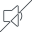 Thin, line, down, horizontal, mirror, prohibited, speaker, volume, mute, unmute, music, sound, loudspeaker, volume-1-thin icon