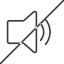 Thin, line, down, horizontal, mirror, prohibited, speaker, volume, mute, unmute, music, sound, loudspeaker, volume-2-thin icon